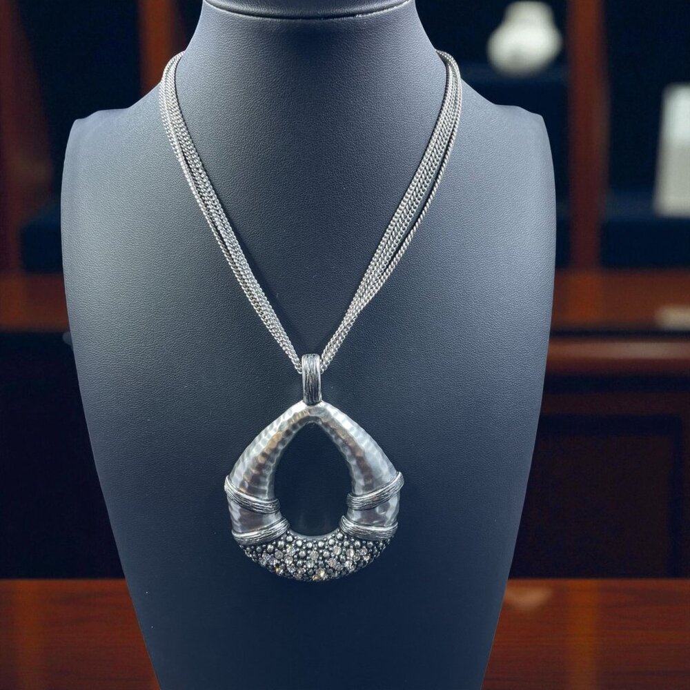Premier Designs Hammered‎ Silver Statement Necklace Glam Career Chic Y2K Jewelry